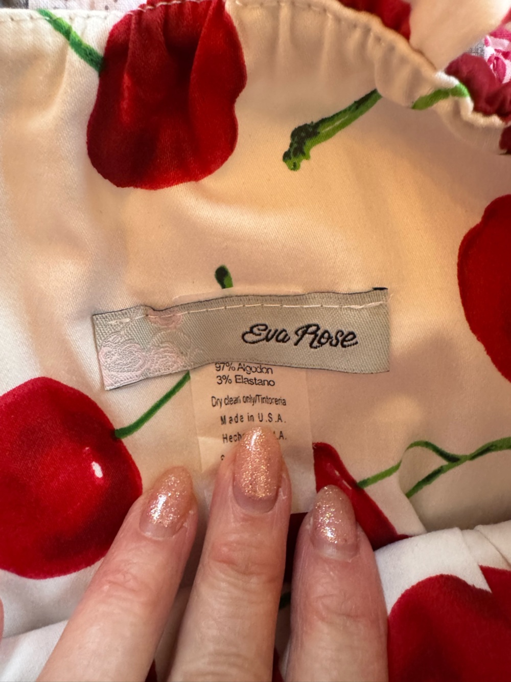 Cream Sundress with Red Cherry Print - Picture 2 of 9